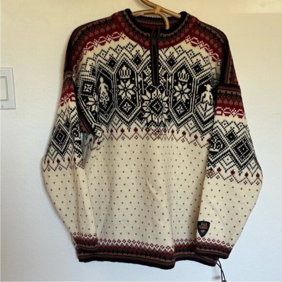 Dale of Norway Classic Faire Isle Apres Ski Quarter Zip Sweater 100% Wool Mens M - Picture 1 of 8